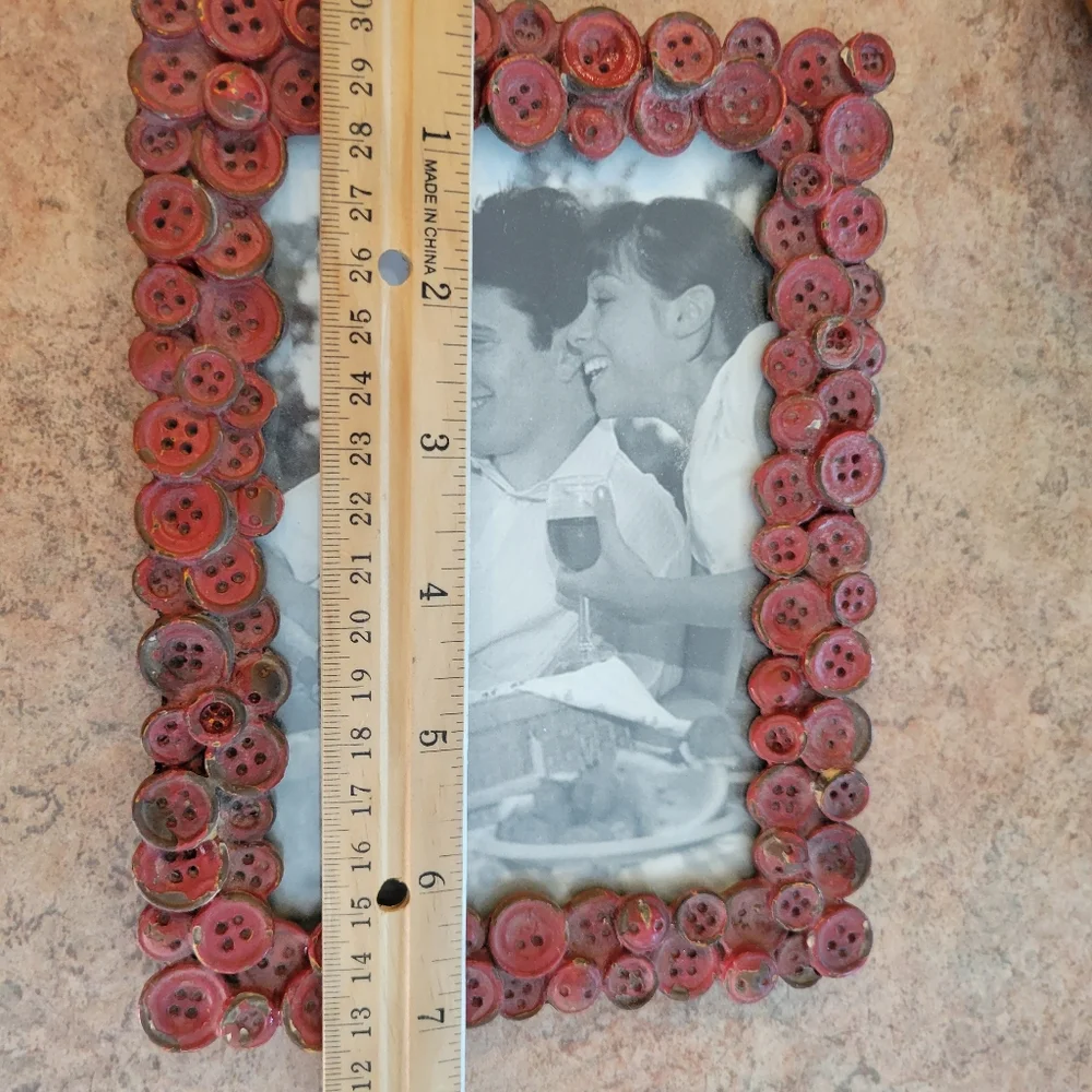 Red Button Metal Picture Frame ~ Rustic ~ Farmhouse ~ Cottage ~ est 5x7